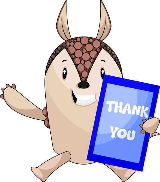 Armadillo with thank you board, illustration, vector on white background. - Διάνυσμα, εικόνα