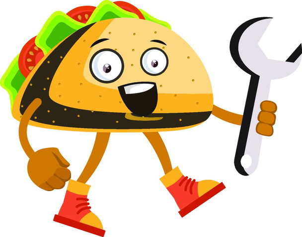 Taco with big wrench, illustration, vector on white background. - Wektor, obraz