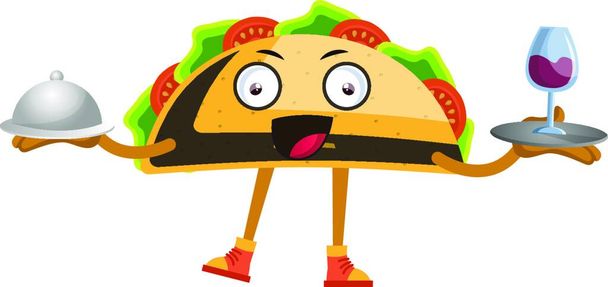 Taco with wine and food, illustration, vector on white background. - Vetor, Imagem
