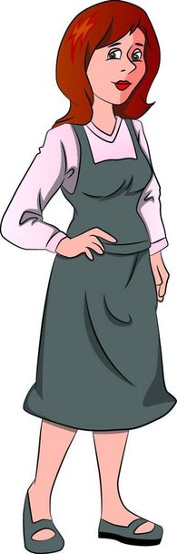 Vector illustration of confident young woman standing with hand on hip. - Vector, imagen