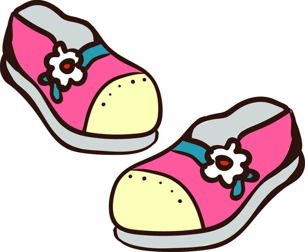Baby cute shoes, illustration, vector on white background. - Vektör, Görsel