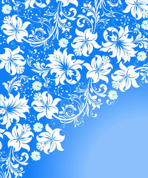 Vintage invitation card with ornate elegant abstract floral design, white flowers on blue background. Vector illustration. - Vektor, obrázek