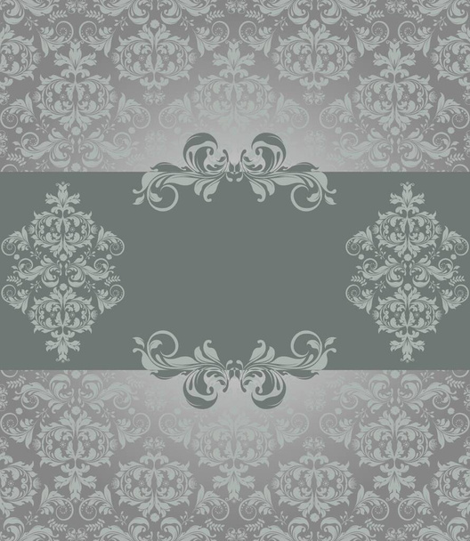 Vintage invitation card with ornate elegant abstract floral design, gray. Vector illustration. - Вектор,изображение
