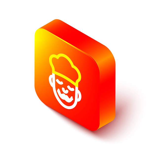Isometric line Cook icon isolated on white background. Chef symbol. Orange square button. Vector - Vetor, Imagem