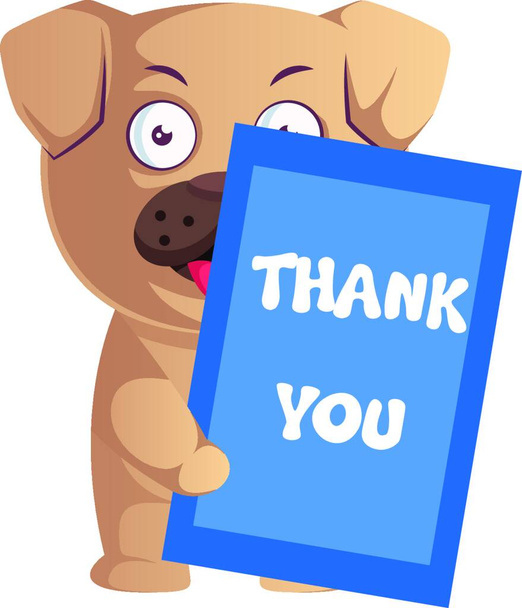 Pug with thank you note, illustration, vector on white background. - Διάνυσμα, εικόνα