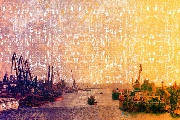 Krásný letní západ slunce nad přístavem. Lodě a čluny kotvící - Fotografie, Obrázek