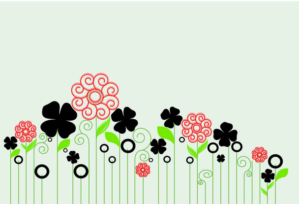 Vintage invitation card with elegant retro abstract floral design, orange and black flowers on green. Vector illustration. - Διάνυσμα, εικόνα