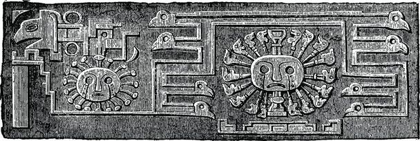 Another detail of the Tiahuanaco monolith door, vintage engraved illustration. Industrial encyclopedia E.-O. Lami - 1875. - ベクター画像