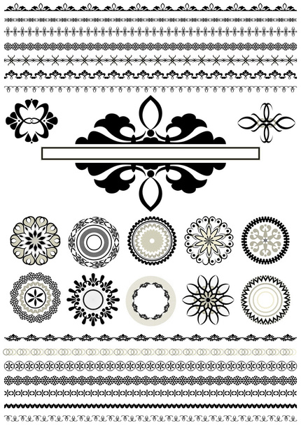 Сollection of borders and round ornaments - Vector, Image