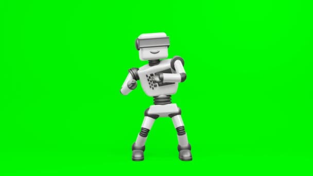 Сучасний робот-дурний танець. Робот рухається дуже природно на зеленому фоні. - Кадри, відео