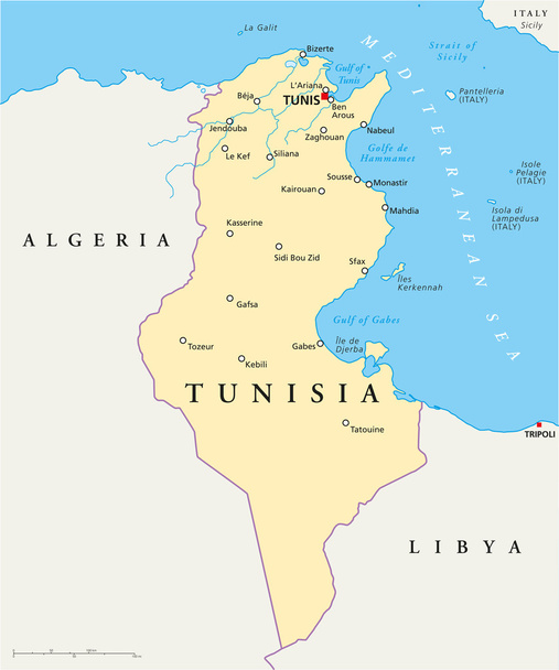 mapa polityczna Tunezji - Wektor, obraz