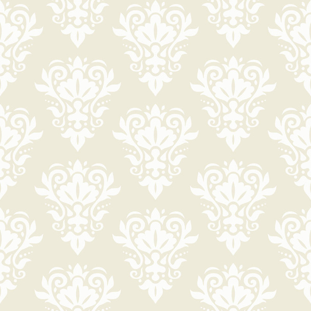 Damask seamless pattern. Decorative wallpaper. Damask trendy ornament. White floral ornament on a beige background. Vector texture. - Vecteur, image