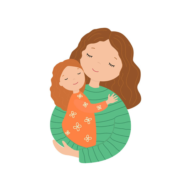 Abrazo de madre e hija pequeña. Ilustración vectorial sobre el amor. - Vector, Imagen