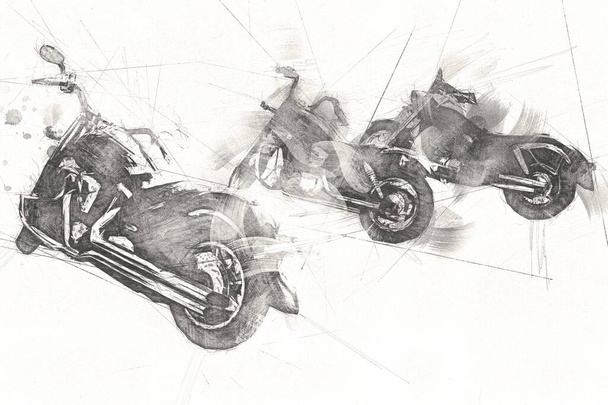 Motocykl ilustracja kolor izolowane sztuki vintage retro - Zdjęcie, obraz