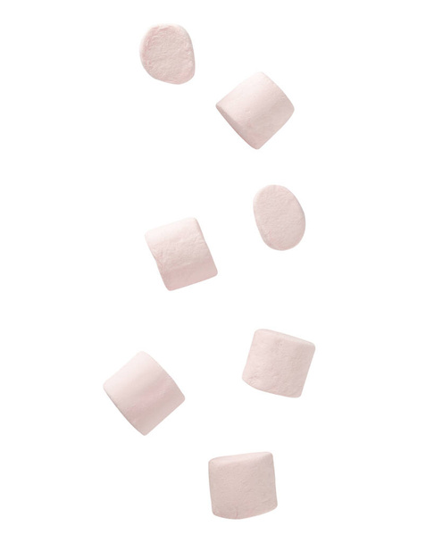 Marshmallow falling isolated on white background with clipping path. - Zdjęcie, obraz