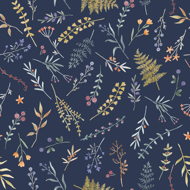 Beautiful floral seamless pattern with cute watercolor hand drawn wild flowers. Stock illustration. - Φωτογραφία, εικόνα