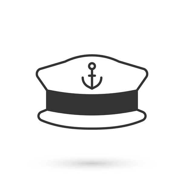 Γκρίζο καπέλο Captain εικονίδιο απομονώνονται σε λευκό φόντο. Διάνυσμα - Διάνυσμα, εικόνα