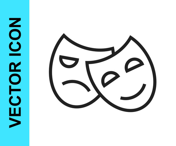 Línea negra Comedia y tragedia máscaras teatrales icono aislado sobre fondo blanco. Vector - Vector, Imagen