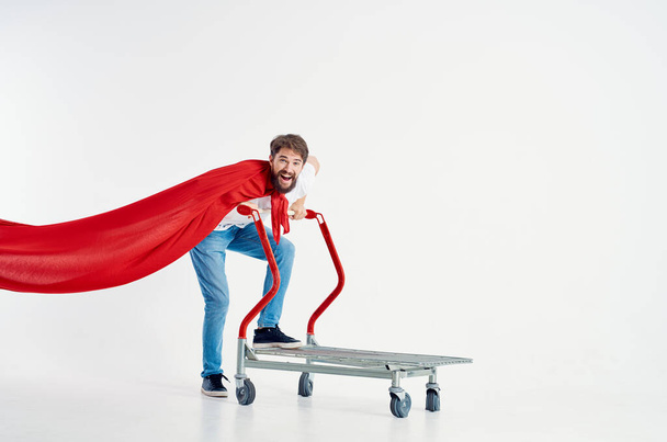 homem alegre super-herói transporte isolado fundo - Foto, Imagem