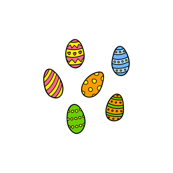 Doodle colored Easter eggs isolated on white background. - Vetor, Imagem