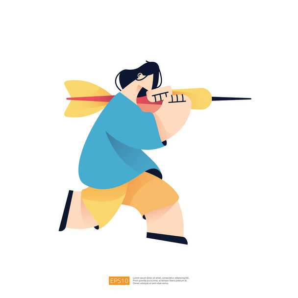 people character carry arrow dart for business marketing goal achievement target and vision mission strategy concept. Flat style vector illustration - Vetor, Imagem