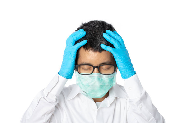 Young asian man doctor worried about problems something isolated on white background. - Фото, зображення