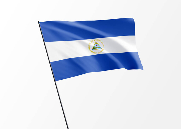 Flaga Nikaragui powiewa wysoko w odosobnionym tle Dzień Niepodległości Nikaragui Światowa kolekcja flag narodowych - Zdjęcie, obraz