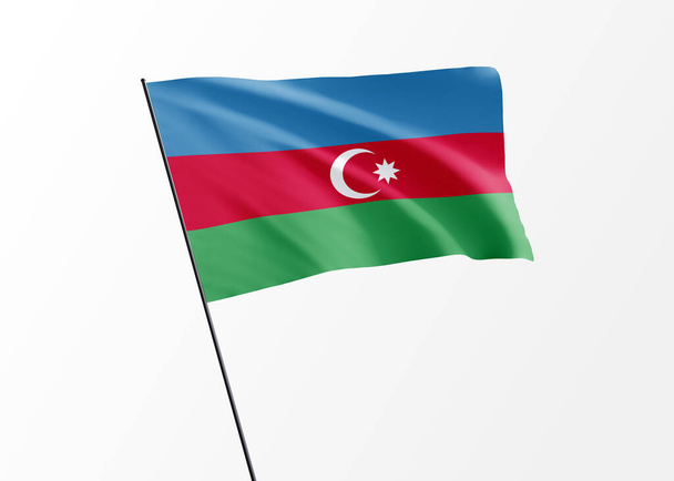 Azerbeidzjaanse vlag hoog op de geïsoleerde achtergrond Azerbeidzjan onafhankelijkheidsdag 3D illustratie wereld nationale vlag collectie - Foto, afbeelding