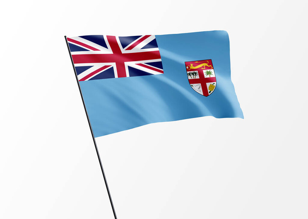 Bandera de Fiyi ondeando alto en el fondo aislado Día de la independencia de Fiyi Ilustración 3D colección de bandera nacional mundial - Foto, imagen