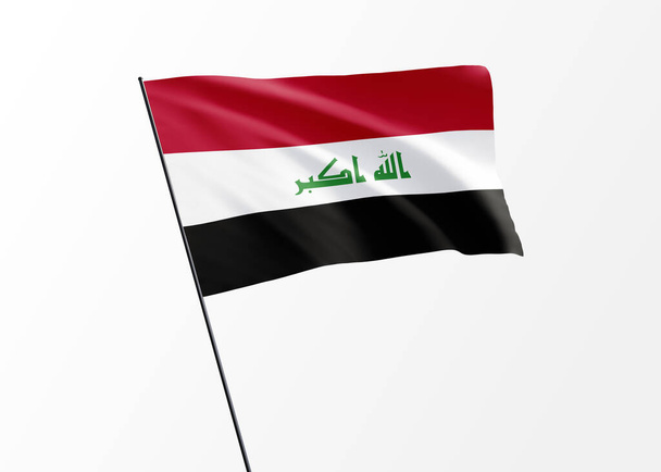 Irak bayrağı Irak 'ın izole edilmiş arka planında dalgalanıyor. Bağımsızlık günü, 3 boyutlu dünya bayrağı koleksiyonu. - Fotoğraf, Görsel