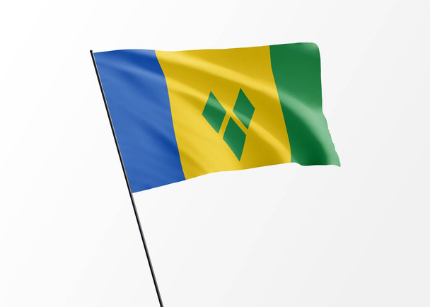 Bandera de San Vicente y las Granadinas ondeando en el fondo aislado Día de la Independencia de San Vicente y las Granadinas Ilustración 3D World national flag collection - Foto, imagen
