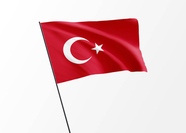 Σημαία Τουρκίας που κυματίζει ψηλά στο απομονωμένο υπόβαθρο Ημέρα ανεξαρτησίας της Τουρκίας 3D εικονογράφηση παγκόσμιας συλλογής εθνικής σημαίας - Φωτογραφία, εικόνα