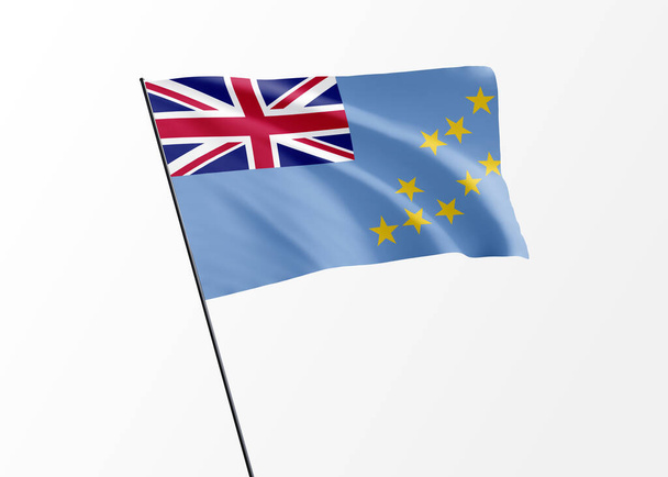 Tuvalu lippu liehuu korkealla eristyksissä taustalla Tuvalu itsenäisyyspäivä 3D-kuva maailman kansallislippu kokoelma - Valokuva, kuva