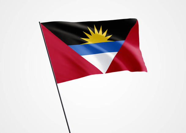 Antigua y Barbuda bandera que ondea alto en el fondo aislado. 1 de noviembre Día de la independencia de Antigua y Barbuda. Colección mundial de bandera nacional Colección mundial de bandera nacional - Foto, imagen