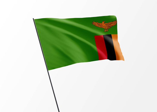 Bandera de Zambia ondeando alto en el fondo aislado Día de la Independencia de Zambia Ilustración 3D World national flag collection - Foto, imagen
