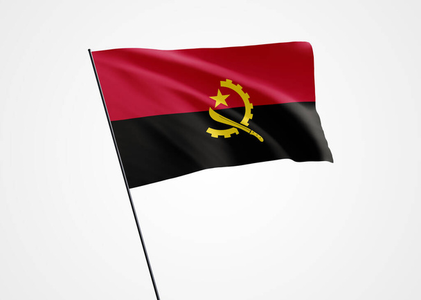 Прапор Анголи летить високо на ізольованому фоні. 11 листопада - День незалежності Анголи. Національна колекція прапорів світу - Фото, зображення