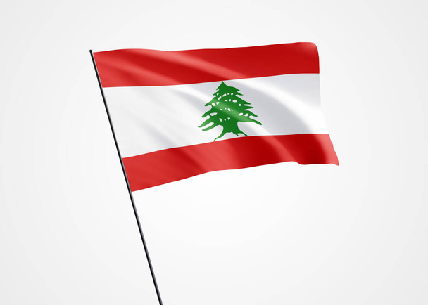 Bandera del Líbano ondeando en el fondo aislado. 22 de noviembre Día de la Independencia del Líbano. Colección mundial de bandera nacional Colección mundial de bandera nacional - Foto, imagen