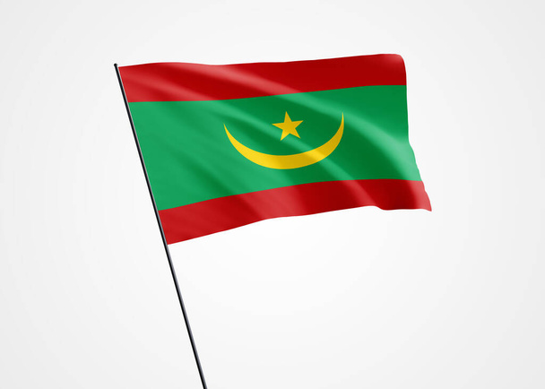 Bandera de Mauritania ondeando alto en el fondo aislado. 28 de noviembre Día de la independencia de Mauritania. Colección mundial de bandera nacional Colección mundial de bandera nacional - Foto, imagen