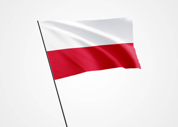 Bandera de Polonia ondeando alto en el fondo aislado. 11 de noviembre Día de la independencia de Polonia. Colección mundial de bandera nacional Colección mundial de bandera nacional - Foto, imagen