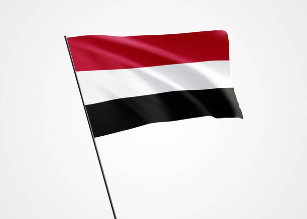 Bandera de Yemen ondeando en el fondo aislado. 30 de noviembre Día de la independencia de Yemen. Colección mundial de bandera nacional Colección mundial de bandera nacional - Foto, imagen
