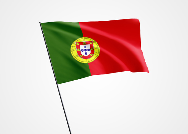 Bandera de Portugal ondeando alto en el fondo aislado. Diciembre 01 Día de la Independencia de Portugal. Colección mundial de bandera nacional Colección mundial de bandera nacional - Foto, imagen
