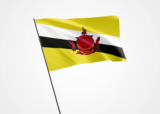 Bandera de Brunei ondeando alto en el fondo aislado. 01 de enero Día de la Independencia de Brunei. Colección mundial de bandera nacional Colección mundial de bandera nacional - Foto, imagen