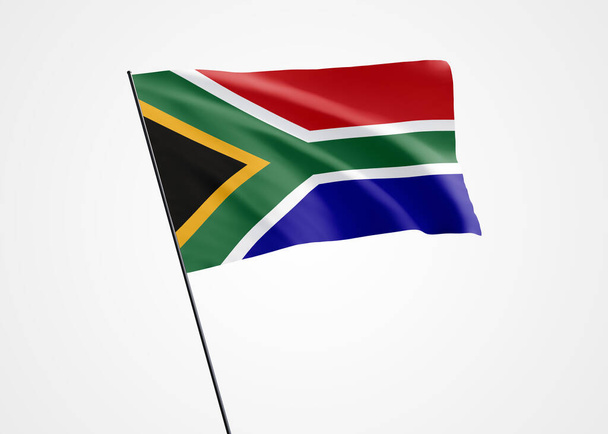 Bandera de Sudáfrica ondeando alto en el fondo aislado. 11 de diciembre Día de la Independencia de Sudáfrica. Colección mundial de bandera nacional Colección mundial de bandera nacional - Foto, imagen