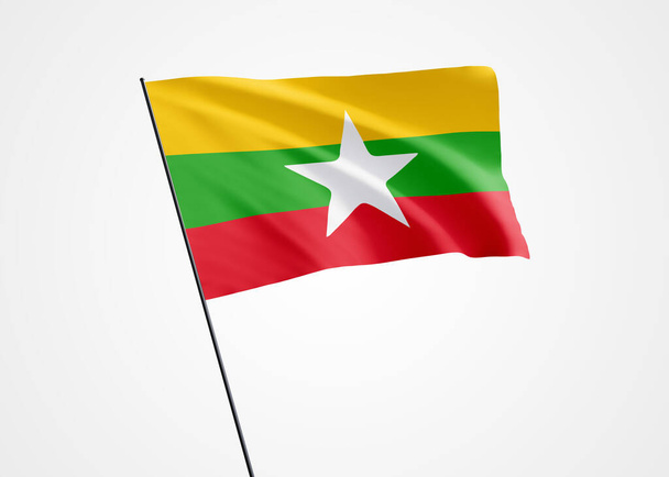 Bandera de Myanmar ondeando en el fondo aislado. 04 de enero Día de la independencia de Myanmar. Colección mundial de bandera nacional Colección mundial de bandera nacional - Foto, imagen