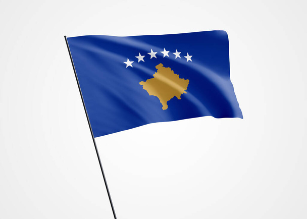Kosovo vuela alto en el fondo aislado. 17 de febrero Día de la independencia de Kosovo. Colección mundial de bandera nacional Colección mundial de bandera nacional - Foto, imagen