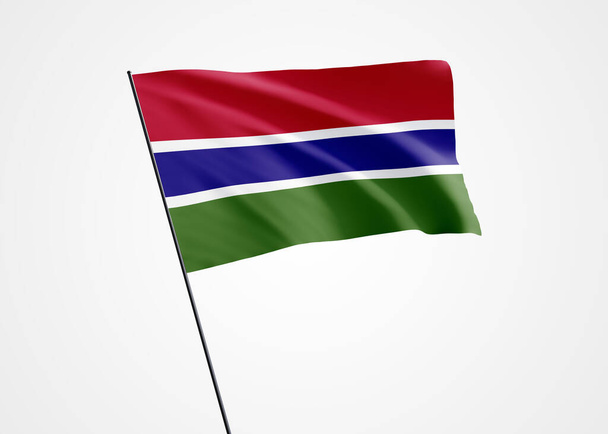 República de Gambia volando alto en el fondo aislado. 18 de febrero Día de la independencia de Gambia. Colección mundial de bandera nacional Colección mundial de bandera nacional - Foto, imagen