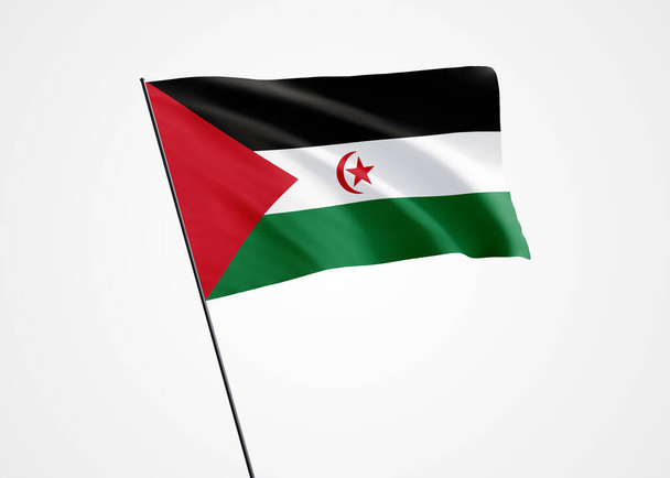 Западная Сахара летит высоко на изолированном фоне. 27 февраля День независимости Западной Сахары. Коллекция национальных флагов мира - Фото, изображение