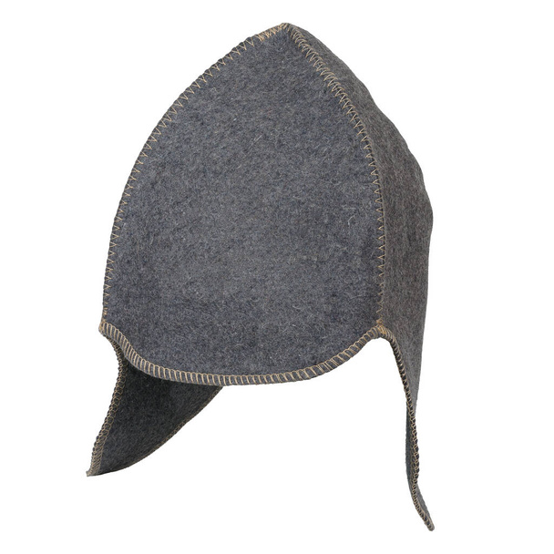 Chapéu de feltro cinza clássico para proteção da cabeça na sauna. No estilo revolucionário russo isolado no branco - Foto, Imagem