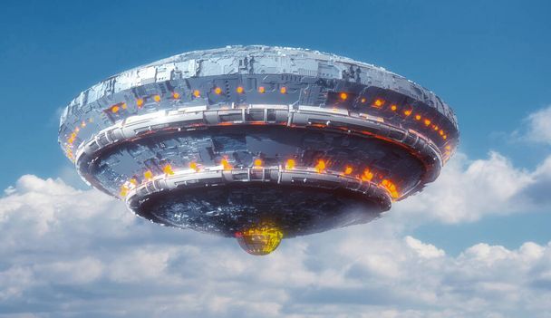 3 boyutlu görüntüleme. UFO uzay gemisi kavramı - Fotoğraf, Görsel