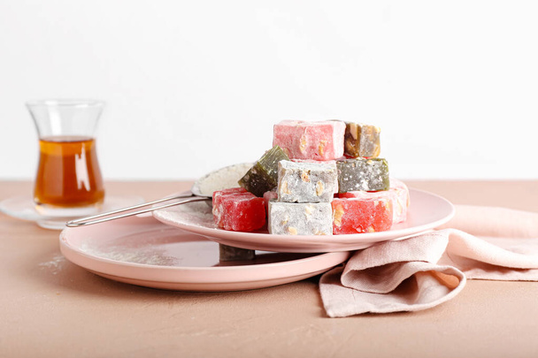 Plate with Turkish delight on table - Photo, Image